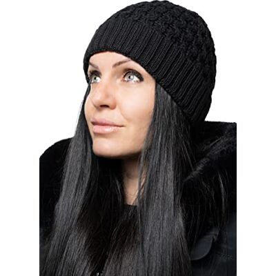 WEST COAST KNITWEAR Unisex mössa 100% merinoull hatt mjuk och varm vintermössa, Svart, one size WEST COAST KNITWEAR Unisex mössa 100% merinoull hatt mjuk och varm vintermössa, Svart, one size