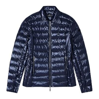 Giorgio Armani vadderad sidologotyp för kvinnor, justerbar krage, marinblå, S, marinblå, S Giorgio Armani vadderad sidologotyp för kvinnor, justerbar krage, marinblå, S, marinblå, S