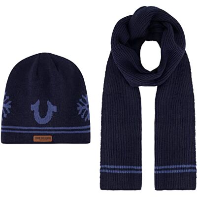 True Religion kvinnors mössa hatt set, ribbad lång vinter stickad mössa och halsduk med ändränder, Marinblått Xsp, one size True Religion kvinnors mössa hatt set, ribbad lång vinter stickad mössa och halsduk med ändränder, Marinblått Xsp, one size