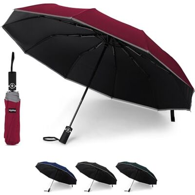 KEPLIN Hopfällbart reseparaply, automatisk öppning och stängning ergonomiskt handtag, golfparaply 10 ribbor, bärbart smalt starkt lätt paraply, resedymt (burnät), Cabernet KEPLIN Hopfällbart reseparaply, automatisk öppning och stängning ergonomiskt handtag, golfparaply 10 ribbor, bärbart smalt starkt lätt paraply, resedymt (burnät), Cabernet