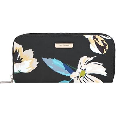 Travelon RFID-blockerande plånbok med en dragkedja, midnatt blommig, 19 cm B x 112 cm H x 11 cm D, RFID-blockerande plånbok med en dragkedja Travelon RFID-blockerande plånbok med en dragkedja, midnatt blommig, 19 cm B x 112 cm H x 11 cm D, RFID-blockerande plånbok med en dragkedja