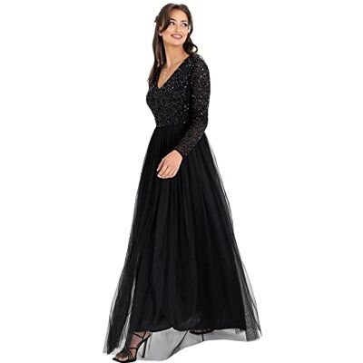 Maya Deluxe dam dam dam klänning ärm för bröllop gäst V-hals hög empire midja maxi lång längd kväll bridesmaid bal klänning, svart, 34 Maya Deluxe dam dam dam klänning ärm för bröllop gäst V-hals hög empire midja maxi lång längd kväll bridesmaid bal klänning, svart, 34