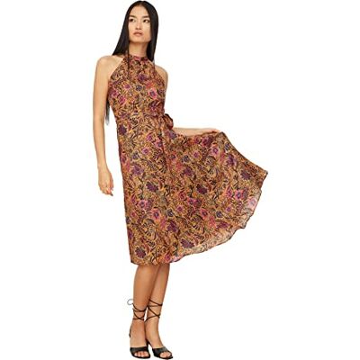 Trendyol Kvinnors bälte blommönster hantelkrage klänning klänning, orange, 36 Trendyol Kvinnors bälte blommönster hantelkrage klänning klänning, orange, 36