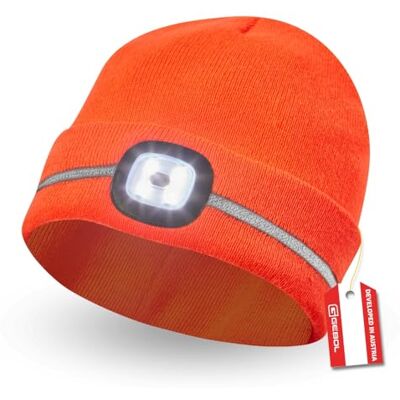 Gebol LED-mössa orange Pannlampa på stickad mössa beanie med reflektionsremsor USB-port för laddning 60 minuters ljustid 4 ljusnivåer unisex orange 1 styck Gebol LED-mössa orange Pannlampa på stickad mössa beanie med reflektionsremsor USB-port för laddning 60 minuters ljustid 4 ljusnivåer unisex orange 1 styck