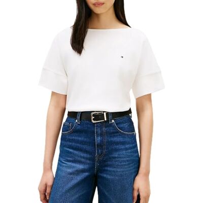 Tommy Hilfiger Dam Mdrn Cody Cap SLV C-Nk Tee WW0WW49723, vit, M Tommy Hilfiger Dam Mdrn Cody Cap SLV C-Nk Tee WW0WW49723, vit, M