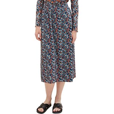 TOM TAILOR Dam plissé kjol med mönster, 32370-marinblå liten slips färga blommig, 44 TOM TAILOR Dam plissé kjol med mönster, 32370-marinblå liten slips färga blommig, 44