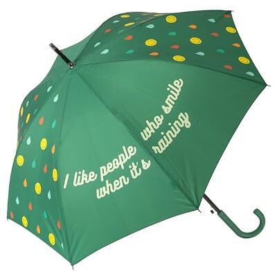 FISURA Stort Paraply 'I Like People Who Smile' För Ungdomar. Grönt Med Tryck. Automatiskt Med Knapp. Slitstarkt. Mått: 106 cm I Diameter. FISURA Stort Paraply 'I Like People Who Smile' För Ungdomar. Grönt Med Tryck. Automatiskt Med Knapp. Slitstarkt. Mått: 106 cm I Diameter.
