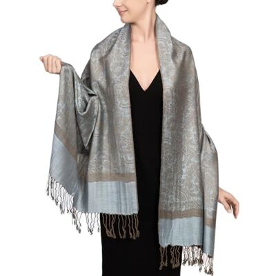 Achillea Two Tone Vintage Jacquard Paisley Pashmina Shawl Wrap Scarf (Powder Blue) Achillea Two Tone Vintage Jacquard Paisley Pashmina Shawl Wrap Scarf (Powder Blue)