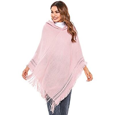Irevial Damponcho med huva, virkad kant, cape för kvinnor, av stickat material med dekorativa fransar, vinterfilt, vändbar halsduk, tjock kofta, kappa, Gummi rosa, One Size Stor Irevial Damponcho med huva, virkad kant, cape för kvinnor, av stickat material med dekorativa fransar, vinterfilt, vändbar halsduk, tjock kofta, kappa, Gummi rosa, One Size Stor