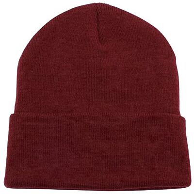 BRGUR Herr/dam-unisex manschett vanlig dödskallemössa, stickade vintermössor, vinröd, en storlek, Vinröd, one size BRGUR Herr/dam-unisex manschett vanlig dödskallemössa, stickade vintermössor, vinröd, en storlek, Vinröd, one size