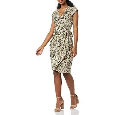 Amazon Essentials klassisk keps ärm wrap klänning (finns i plusstorlek), gulbrunt djurtryck, stor, Tan Animal Print, L Amazon Essentials klassisk keps ärm wrap klänning (finns i plusstorlek), gulbrunt djurtryck, stor, Tan Animal Print, L