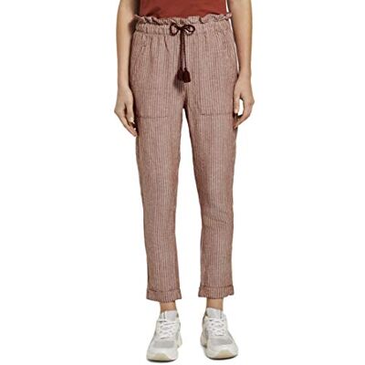 TOM TAILOR Damer Lös passform byxor av linneblandning 1019431, 24113 Brown White Vertical Stripe, 34 TOM TAILOR Damer Lös passform byxor av linneblandning 1019431, 24113 Brown White Vertical Stripe, 34