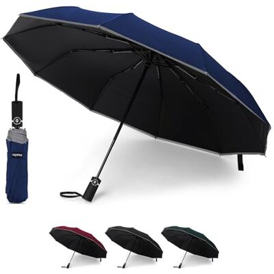 KEPLIN Hopfällbart reseparaply, automatisk öppning och stängning ergonomiskt handtag, golfparaply 10 ribbor, bärbart smalt starkt lätt paraply, resedömd, Marinblått Xsp KEPLIN Hopfällbart reseparaply, automatisk öppning och stängning ergonomiskt handtag, golfparaply 10 ribbor, bärbart smalt starkt lätt paraply, resedömd, Marinblått Xsp