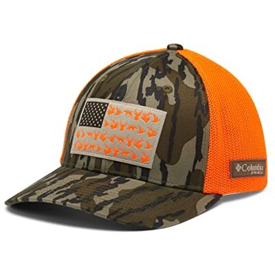Columbia PHG Camo Mesh Ball Cap, Mossy Oak Bottomland, Blaze Game flagga, L-XL Columbia PHG Camo Mesh Ball Cap, Mossy Oak Bottomland, Blaze Game flagga, L-XL