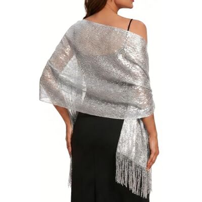 Rheane Sjalar och halsdukar för aftonklänningar sjal wraps för kvinnor med spänne för kvällsfestklänningar bröllopsfest, B. Silver/Silver (med silverspänne), L Rheane Sjalar och halsdukar för aftonklänningar sjal wraps för kvinnor med spänne för kvällsfestklänningar bröllopsfest, B. Silver/Silver (med silverspänne), L