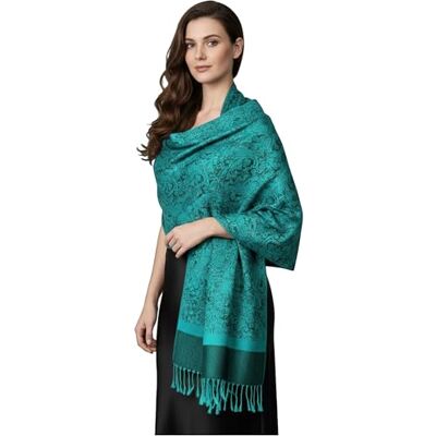 PASKMLNA Damer Paisley Pashmina halsduk, Påfågelgrön-svart 01873, L PASKMLNA Damer Paisley Pashmina halsduk, Påfågelgrön-svart 01873, L