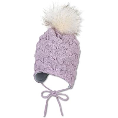 Sterntaler Stickad mössa för bebis, flickor, stickad mössa med pompom, lila, 45 Sterntaler Stickad mössa för bebis, flickor, stickad mössa med pompom, lila, 45