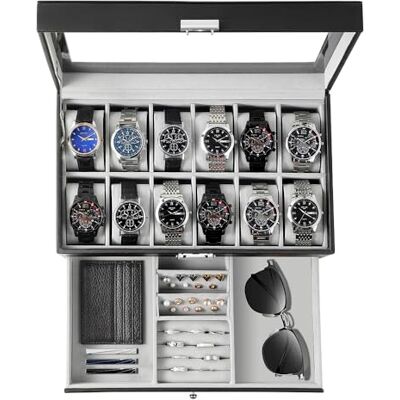 GUKA Klockbox 12 spår klocka display organiserare läder smycken fodral låda glas födelsedag för män kvinnor, barn make pappa GUKA Klockbox 12 spår klocka display organiserare läder smycken fodral låda glas födelsedag för män kvinnor, barn make pappa