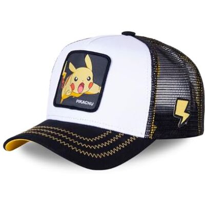 Capslab Vit Pikachu Cap med svart galler, Vit, one size Capslab Vit Pikachu Cap med svart galler, Vit, one size
