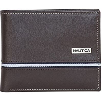 Nautica Mäns logotyp platta brun dubbelvikt plånbok, en storlek Nautica Mäns logotyp platta brun dubbelvikt plånbok, en storlek