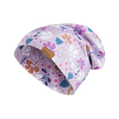 Sterntaler Flammgarn jersey tryckt med blommor, beanie-mössa, lila, 51 Sterntaler Flammgarn jersey tryckt med blommor, beanie-mössa, lila, 51