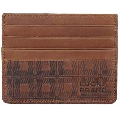 Lucky Brand präglat läder kortfodral för män, rutigt präglat läder – brun, en storlek Lucky Brand präglat läder kortfodral för män, rutigt präglat läder – brun, en storlek