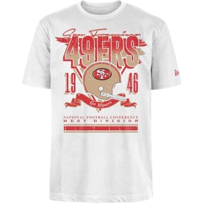 San Francisco 49ers New Era keps NFL överdimensionerad t-shirt skärm tryck nödställt team grafisk vit unisex San Francisco 49ers New Era keps NFL överdimensionerad t-shirt skärm tryck nödställt team grafisk vit unisex