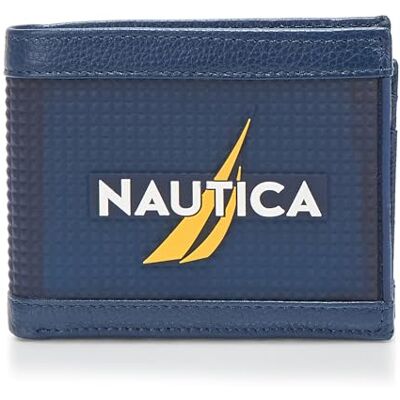 Nautica mäns logotyp gummi och läder dubbelvikt plånbok, marinblå, en storlek Nautica mäns logotyp gummi och läder dubbelvikt plånbok, marinblå, en storlek