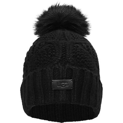 UGG Kabelmössa för kvinnor med Pom, Svart, one size UGG Kabelmössa för kvinnor med Pom, Svart, one size