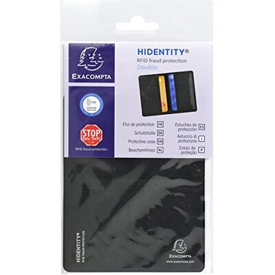 Exacompta Ref 5402E Hidentity RFID dubbelt kreditkort skyddsfodral 95 x 125 mm i storlek, 2 ansikten, lämplig för kreditkort Skyddar mot bedräglig kortläsning Exacompta Ref 5402E Hidentity RFID dubbelt kreditkort skyddsfodral 95 x 125 mm i storlek, 2 ansikten, lämplig för kreditkort Skyddar mot bedräglig kortläsning