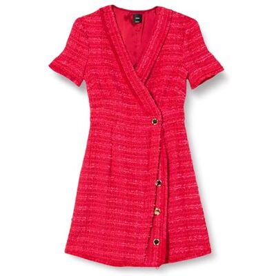 Pinko Rinaldo Tweed Fantasy klänning med metallknapp, Ynr_mult.fuxia/Röd, 32 Pinko Rinaldo Tweed Fantasy klänning med metallknapp, Ynr_mult.fuxia/Röd, 32