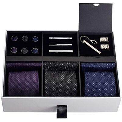 TAVATO Premium herrpresentslipsset silkig slips ficknäsdukar slipsklämmor manschettknappar för män, Herrstil 2, Optimal Size TAVATO Premium herrpresentslipsset silkig slips ficknäsdukar slipsklämmor manschettknappar för män, Herrstil 2, Optimal Size