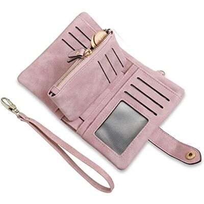 AOXONEL Women's Small Bifold Leather wallet Rfid blocking Ladies Wristlet with Card holder id window Coin Purse (Pink) AOXONEL Women's Small Bifold Leather wallet Rfid blocking Ladies Wristlet with Card holder id window Coin Purse (Pink)