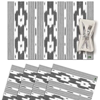 Vilber , Uppsättning av 4 individuella Vinyl Satter Tvättbara, Vattentäta, Anti-Fläckerhet, Anti-Slider, Non-Stick & Värmebeständig Ikat-Mallorca stil, Keps. Grå. MENORCA Vilber , Uppsättning av 4 individuella Vinyl Satter Tvättbara, Vattentäta, Anti-Fläckerhet, Anti-Slider, Non-Stick & Värmebeständig Ikat-Mallorca stil, Keps. Grå. MENORCA