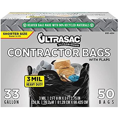 ULTRASAC Aluf Plast 891454 slitstark professionell kvalitet kort entreprenör sopväska, 33 gallonkapacitet, 39 tum längd x 32 tum bredd x 3 mil tjock, svart (fodral med 50) ULTRASAC Aluf Plast 891454 slitstark professionell kvalitet kort entreprenör sopväska, 33 gallonkapacitet, 39 tum längd x 32 tum bredd x 3 mil tjock, svart (fodral med 50)