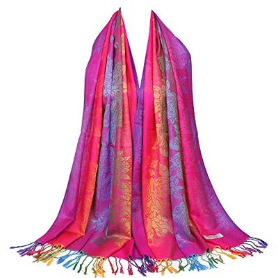 Neelamvar Färgglada blommor Jacquard bomull pashmina kvinnor sjal tofsar halsdukar, Thm08-03, Large Neelamvar Färgglada blommor Jacquard bomull pashmina kvinnor sjal tofsar halsdukar, Thm08-03, Large