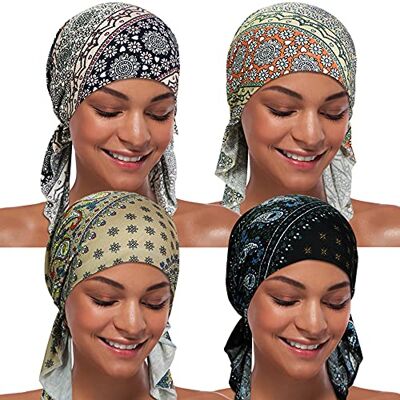 ASHILISIA 4 delar kvinnor kemo hatt turban mössa, förbundna huvudbonader bandana för håravfall, Ccily-c-3, One Size ASHILISIA 4 delar kvinnor kemo hatt turban mössa, förbundna huvudbonader bandana för håravfall, Ccily-c-3, One Size