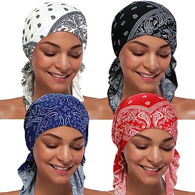 ASHILISIA 4 delar kvinnor kemo hatt turban mössa, förbundna huvudbonader bandana för håravfall, Acily-a-1, one size ASHILISIA 4 delar kvinnor kemo hatt turban mössa, förbundna huvudbonader bandana för håravfall, Acily-a-1, one size