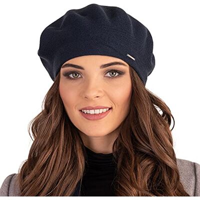 VIVISENCE Dambasker elegant vintermössa, varm och mysig huvudbonad på vintern och hösten, varm, tjock stickad mössa, klassisk mössa för kvinnor, tillverkad i EU, Mörkblå, one size VIVISENCE Dambasker elegant vintermössa, varm och mysig huvudbonad på vintern och hösten, varm, tjock stickad mössa, klassisk mössa för kvinnor, tillverkad i EU, Mörkblå, one size