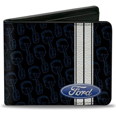 Buckle-Down Spänne ner unisex-plånbok Ford Oval/rand/kolv upprepa svart/blå/vit tvåvikt Buckle-Down Spänne ner unisex-plånbok Ford Oval/rand/kolv upprepa svart/blå/vit tvåvikt