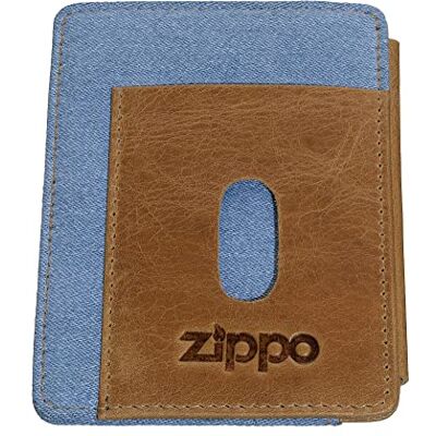 Zippo -kortfodral – Denim – Blå, brun – Kreditkortsfodral för dam och herr– 2 kortfack, 1 myntfack Zippo -kortfodral – Denim – Blå, brun – Kreditkortsfodral för dam och herr– 2 kortfack, 1 myntfack