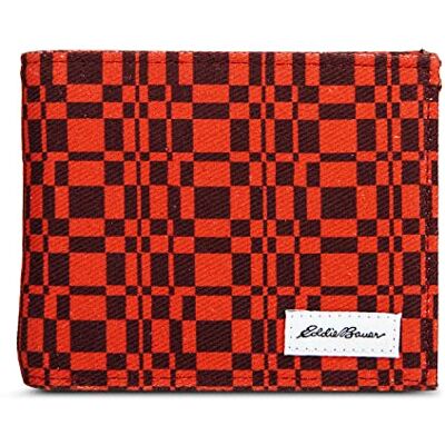 Eddie Bauer Herr Pioneer tryckt bomull kanvas dubbelvikt plånbok, röd, en storlek Eddie Bauer Herr Pioneer tryckt bomull kanvas dubbelvikt plånbok, röd, en storlek