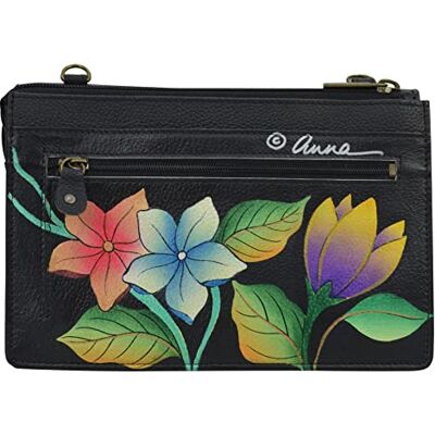 Anna by Anuschka kvinnors läderorganisatör plånbok på en sträng-handmålad original konstverk exteriör-midnatt blommig svart, paradisfåglar – svart, en storlek Anna by Anuschka kvinnors läderorganisatör plånbok på en sträng-handmålad original konstverk exteriör-midnatt blommig svart, paradisfåglar – svart, en storlek