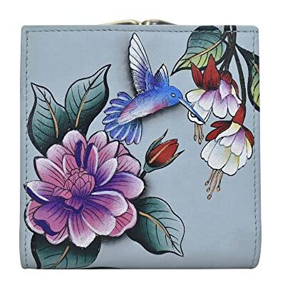 Anna by Anuschka Handmålad Dam Läder Tvåfaldig Plånbok med Lås Myntficka, Trädgårdsjuveler, En Storlek Anna by Anuschka Handmålad Dam Läder Tvåfaldig Plånbok med Lås Myntficka, Trädgårdsjuveler, En Storlek
