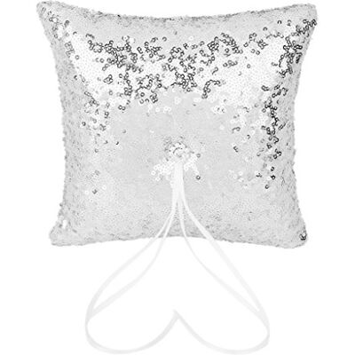 MagiDeal Bärare vigselring, glitterkudde, satinband, 20 cm x 20 cm silver MagiDeal Bärare vigselring, glitterkudde, satinband, 20 cm x 20 cm silver