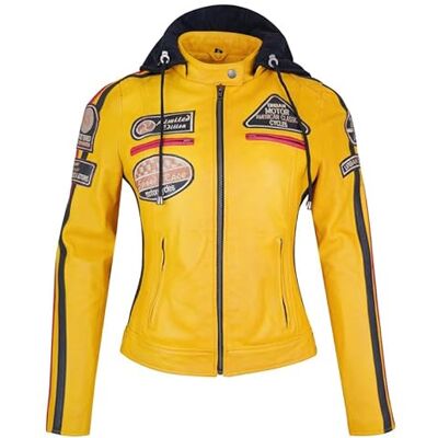 URBAN 5884 58-dam, motorcykeljacka i läder, helt avtagbart skydd för dam, Gul, XL URBAN 5884 58-dam, motorcykeljacka i läder, helt avtagbart skydd för dam, Gul, XL