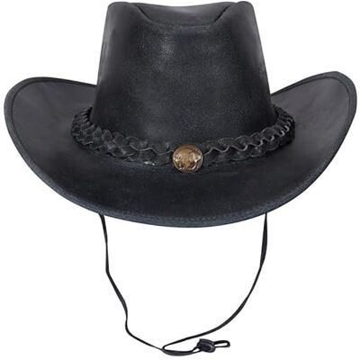 URBAN 5884 Äkta läder cowboyhatt, herr/dam äkta kohud västerländsk hatt, formbar brätte och justerbar hakrem, Grå, M URBAN 5884 Äkta läder cowboyhatt, herr/dam äkta kohud västerländsk hatt, formbar brätte och justerbar hakrem, Grå, M