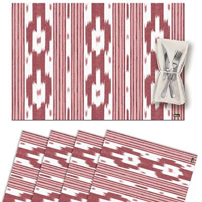 Vilber , Uppsättning av 4 individuella Vinyl Satter Tvättbara, Vattentäta, Anti-Fläckerhet, Anti-Slider, Non-Stick och Värmebeständig Ikat-Mallorca stil, Keps. Röd Vilber , Uppsättning av 4 individuella Vinyl Satter Tvättbara, Vattentäta, Anti-Fläckerhet, Anti-Slider, Non-Stick och Värmebeständig Ikat-Mallorca stil, Keps. Röd