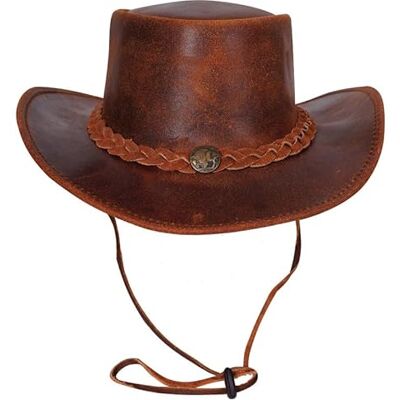 URBAN 5884 Äkta läder cowboyhatt, herr/dam äkta kohud västerländsk hatt, formbar brätte och justerbar hakrem, kastanj, S URBAN 5884 Äkta läder cowboyhatt, herr/dam äkta kohud västerländsk hatt, formbar brätte och justerbar hakrem, kastanj, S