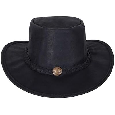 URBAN 5884 Äkta läder cowboyhatt, herr/dam äkta kohud västerländsk hatt, formbar brätte och justerbar hakrem, Svart, XL URBAN 5884 Äkta läder cowboyhatt, herr/dam äkta kohud västerländsk hatt, formbar brätte och justerbar hakrem, Svart, XL